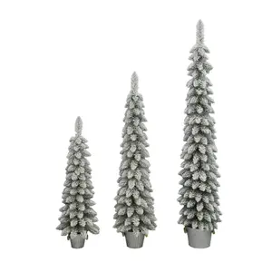 Set of 3 Flocked Pine Trees in Galvanized Buckets, Assorted Sizes, by Holiday Time