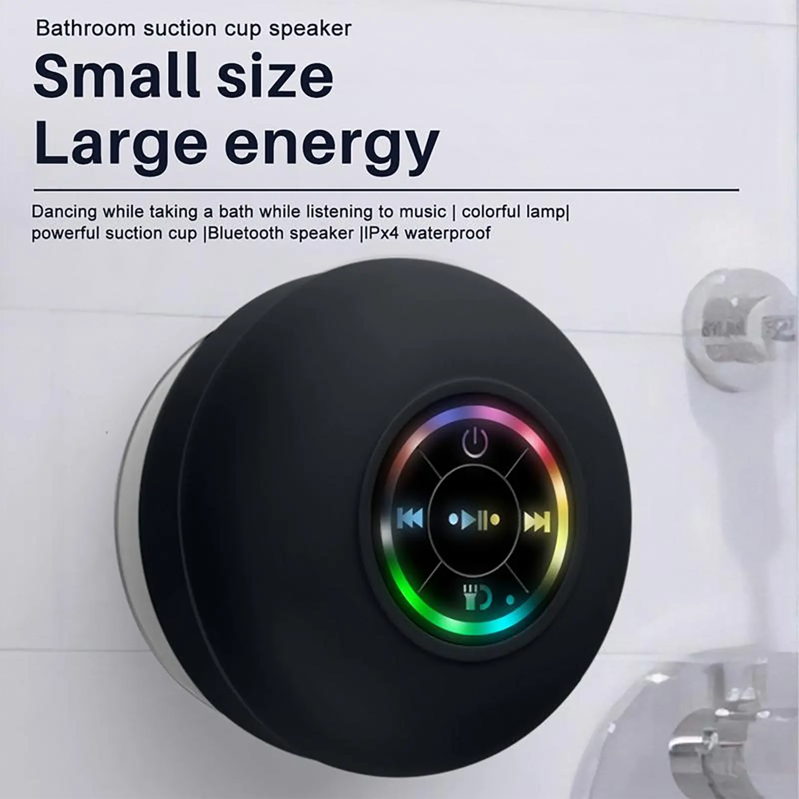 MR.SONIC Waterproof Shower Bluetooth Speaker, Portable Suction Cup Speaker with LED Lights, Rechargeable Wireless Speaker for Bathroom, Home & Outdoor Use