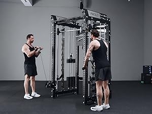 Mikolo Anubis-2.0 Smith Machine, 2000LBS Power Cage with LAT Pulldown&Cable Crossover, Multi-Function Trainer with Aluminum Pulley System for Fitness Home Gym