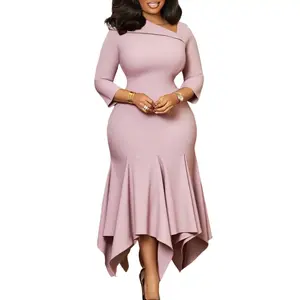 D594 Women's Lavender One-Shoulder Mermaid Dress Fitted Bodycon Irregular Hem Formal Evening Cocktail Gown with Flared Hem