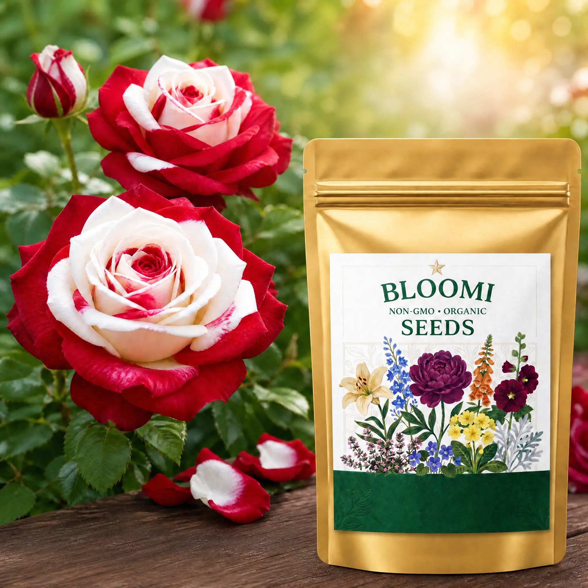 【BLOOMI】300pcs Rare Twin Red White Rose Flower Seeds - Heirloom Seeds, Non GMO, Partial Shade Suitable, Plant Growth Support, Easy Grow with Instructions, Romantic Summer Garden Blooms, Great Gardening Gifts