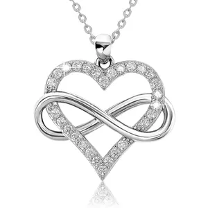 Infinity Heart Necklace for Women, Love Heart Pendant with Cubic Zirconia and Infinity Necklace, 925 Sterling Silver Heart Necklace for Girlfriend