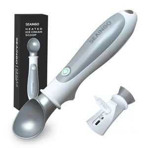 SEAINGO Non-stick Heated Ice Cream Scoop - Rechargeable, ON/OFF Safety Lock Switch, Two Warming Modes, Ergonomic Handle, Electric Kitchen Tool Scooper for Gelato, Frozen Yogurt, Sorbet & More
