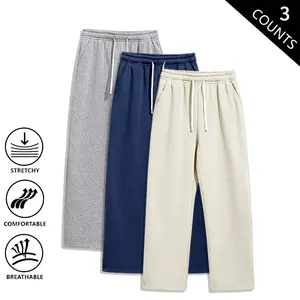 3-Pack Men’s Ultra-Soft Wide-Leg Sweatpants, Comfortable Elastic Drawstring, Breathable & Stretch Casual Pants – Perfect for Lounging & Street Style