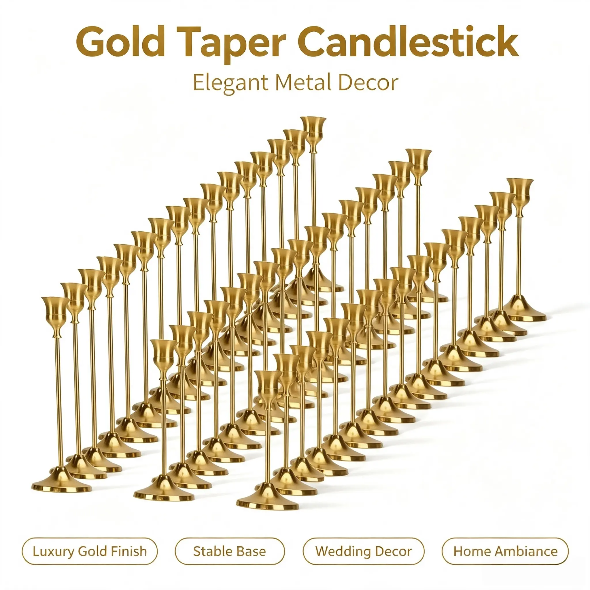 48Pcs Vintage Brass Gold-Tone Handmade Metal Candle Holder Set - Bulk Home Decor for Decorating Weddings, Daily Table Use, Candles Not Included, Antique Brass Candleholder Sets