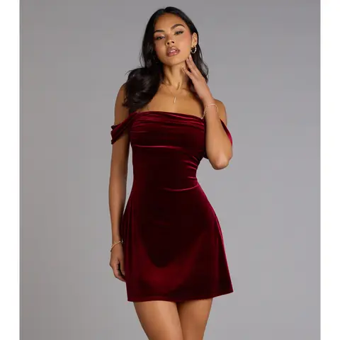 Flirty And Chic Velvet Off-The-Shoulder Mini Dress