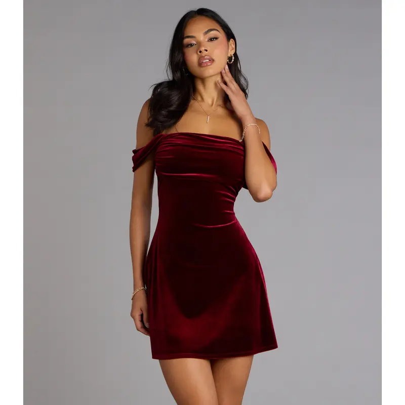 Flirty And Chic Velvet Off-The-Shoulder Mini Dress