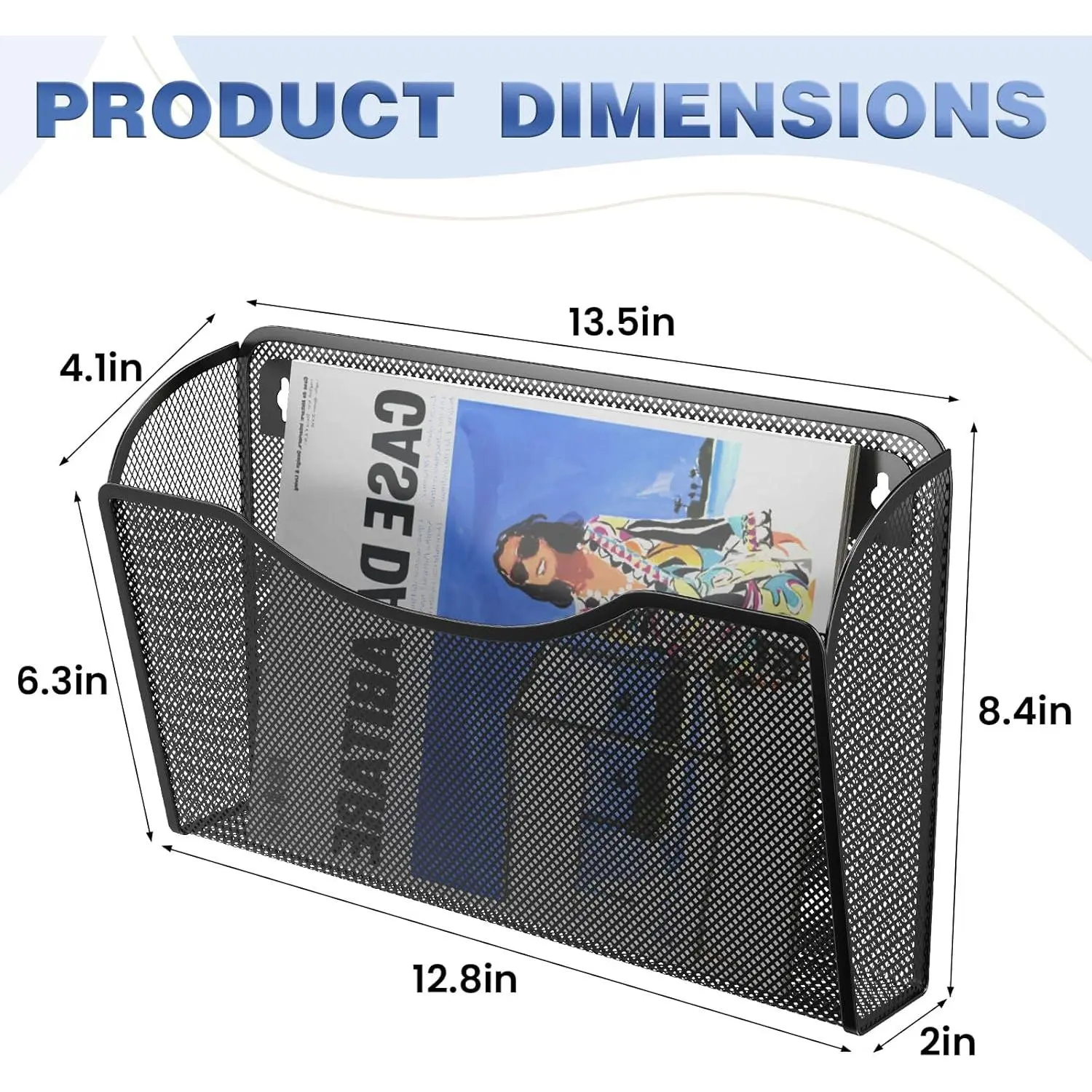 F-SBB48 Durable Heavy-Duty Iron Metal Wall File Organizer - Minimalist Decluttering Vertical Space Hanging Wall-Mounted Holder for Letter-Size Folders, Mail, Home Workspaces, Classrooms