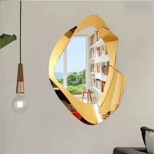 1pc, 2D polygon modern style gold beautiful irregular shaped acrylic mirror - self-adhesive wall mirror - romantic wedding and holiday scene decoration mirror - dressing table makeup mirror - home decoration mirror - easy to install