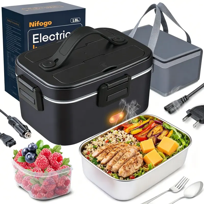 Heated Lunchbox for Camping - Plug-In Dual Power (Home/Car Cords, No Battery), Large Capacity To Go Food Containers with Separate Compartments, Portable Camp Kitchen Meal Prep Storage for Hiking