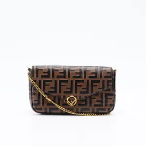 Pre-owned FENDI PVC Crossbody Bags F is Envelope Clutch on Chain Zucca Embossed shoulder bag BGP199589