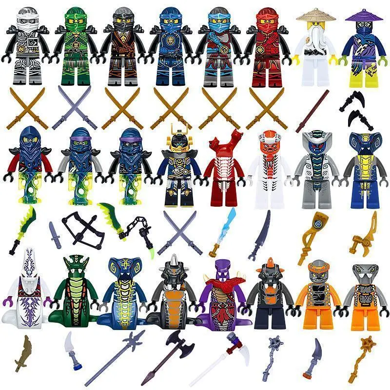 24pcs Ninja Set Mini Toy Doll Figure Ghost Evil Pythor Chop'rai Mezmo Motorcycle Jay Cole Kai Zane Lloyd Building Block Toy Turtles