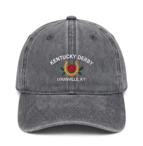 Kentucky Derby Washed Baseball Cap – Vintage Distressed Dad Hat, Louisville KY Embroidered Horse Racing Hat, Unisex Adjustable Casual Cap