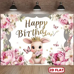 Party Banner 1pc, Boho Floral Bunny Birthday Background Decoration Background Photo Props, Polyester Banner Decor, Home Decor, Room Decor, Wall Decor, Party Background Decor, Party Decor/supplies/gifts Decorative B