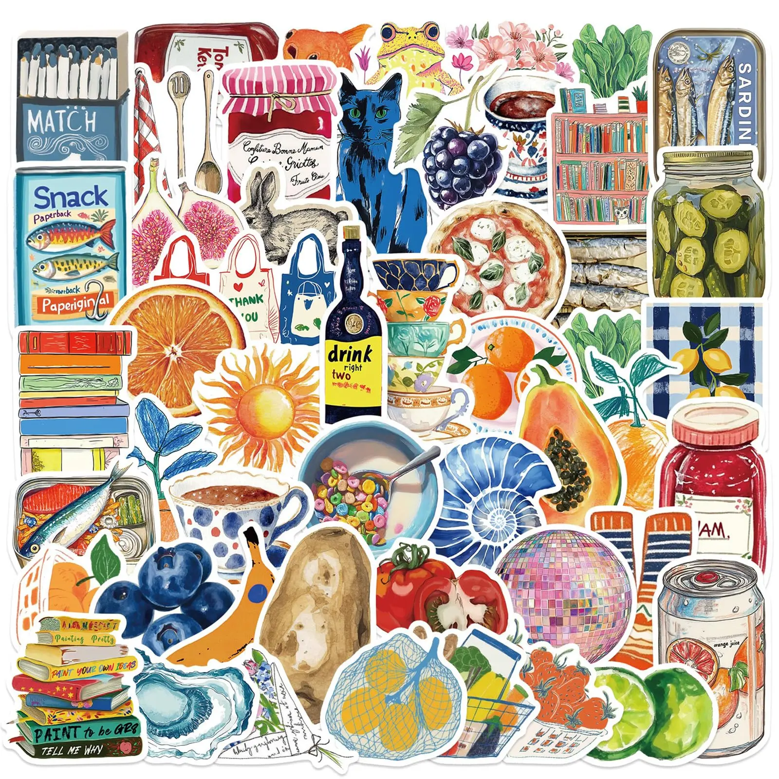 50-Pack Vibrant Mediterranean Street Art Waterproof PVC Decals, Decorating Stickers for Laptops, Guitars, Luggage (Home Decor Supplies)