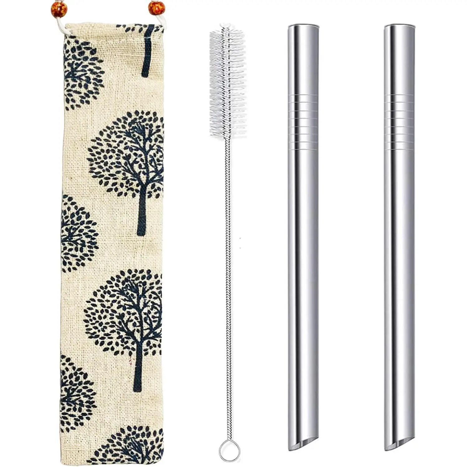 Boba Straws Extra Wide 12mm Bubble  Smoothie Milkshakes  Slushy Straws Angled Tip Stainless Steel Metal Drinking Straw with Carry Bag Cleanning Brush  2 count