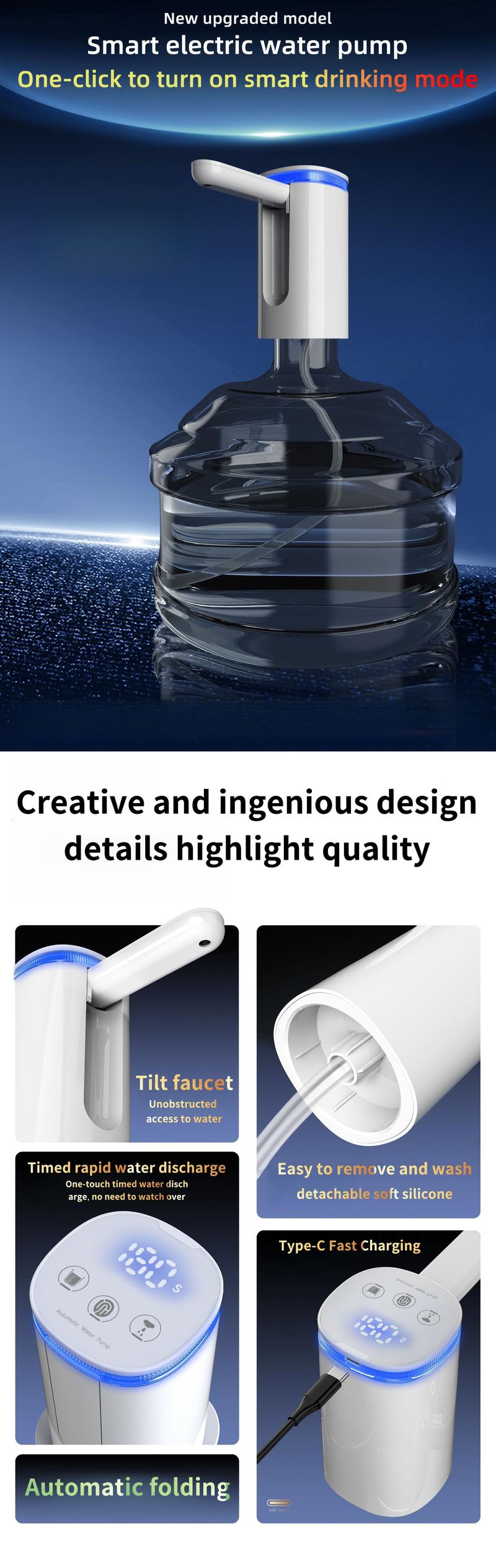 Water Dispenser for 5 Gallon Bottle, Portable USB Charging Electric Water Pump, Drinking Water Jug Pump for Home, Kitchen, Living Room, Office, Camping, Universal for 3-5 Gallon (Black) Water Dispenser for 5 Gallon Bottle, Portable USB Charging Electric Water Pump, Drinking Water Jug Pump for Home, Kitchen, Living Room, Office, Camping, Universal for 3-5 Gallon (Black)