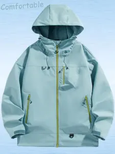 Men's Spring Autumn Soft Shell Outdoor Zipper Jacket, Casual New Windbreaker, Hiking Cycling Workwear Coat, Fashionable Men's Outerwear