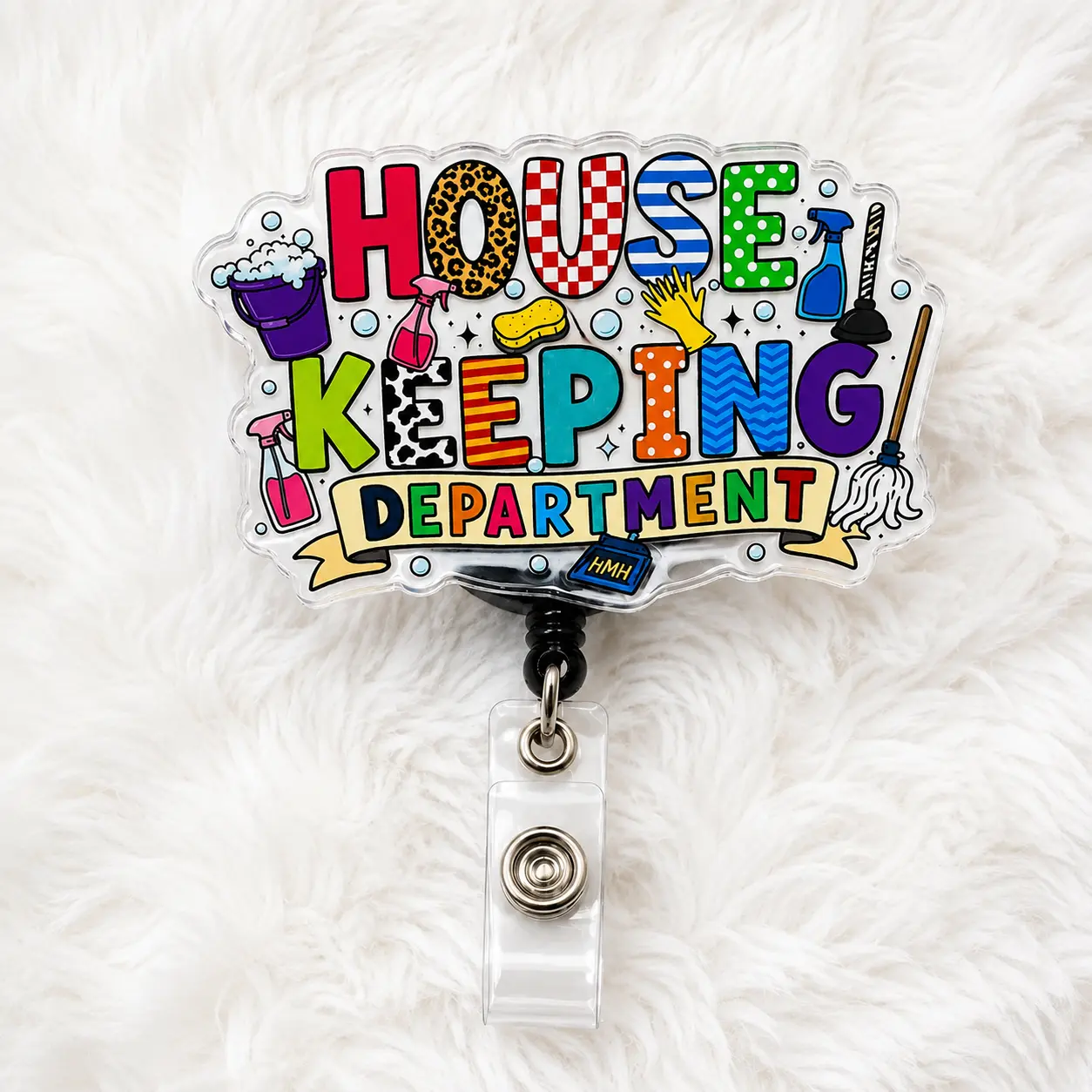 Housekeeping Badge Reel, Housekeeping Department Retractable ID Badge Holder, Cleaning Staff Acrylic Badge Clip, Hotel Housekeeper Gift, Janitor & Custodian ID Reel