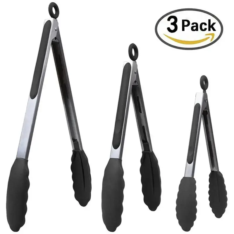 3pcs/set Ring-pull Locking Design Kitchen Tongs, Heat Resistant Cooking Tool Set,Non Stick Pliers For Air Fryer & Oven