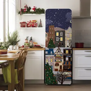 2pcs Winter Christmas Self-Adhesive Refrigerator Magnets, Beautiful Christmas Town Night Scene, Perfect for Bedroom Door Decorations