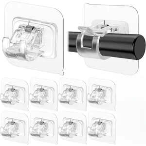 No-Drill Curtain Rod Brackets, 8 Pcs Transparent Self-Adhesive Hangers & Adjustable Holders for Bathroom, Kitchen, Home - Damage-Free Installation on Tile, Glass & Mirror