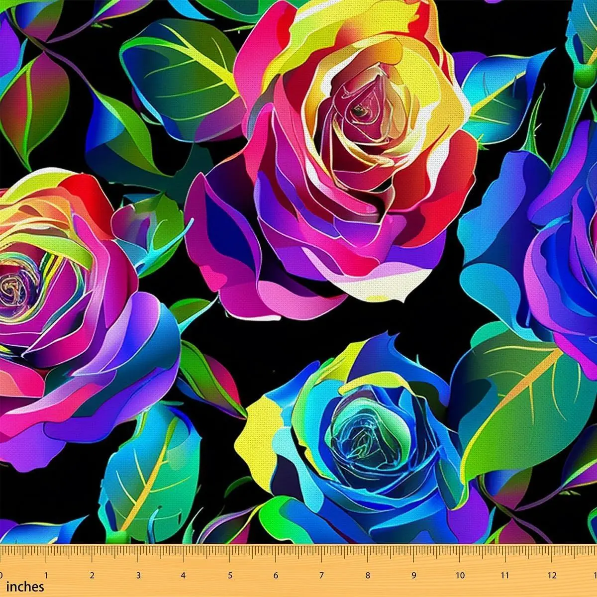 Rainbow Watercolor Roses Fabric Colorful Nature Botanical Flowers Decor DIY Craft Wild Romantic Garden Floral Fabric DIY Soft Flannel Polyester No Stretch