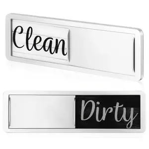 Dishwasher  Clean Dirty Sign, Easy to Read/Strong Clean Dirty Sign, Large Fonts, Silky Wood Grain Texture with Clear Acrylic Panels, High Quality Plastic Panels And Double-Sided Adhesives, Stylish Kitchen Sign Dirt Clean Sign Signage