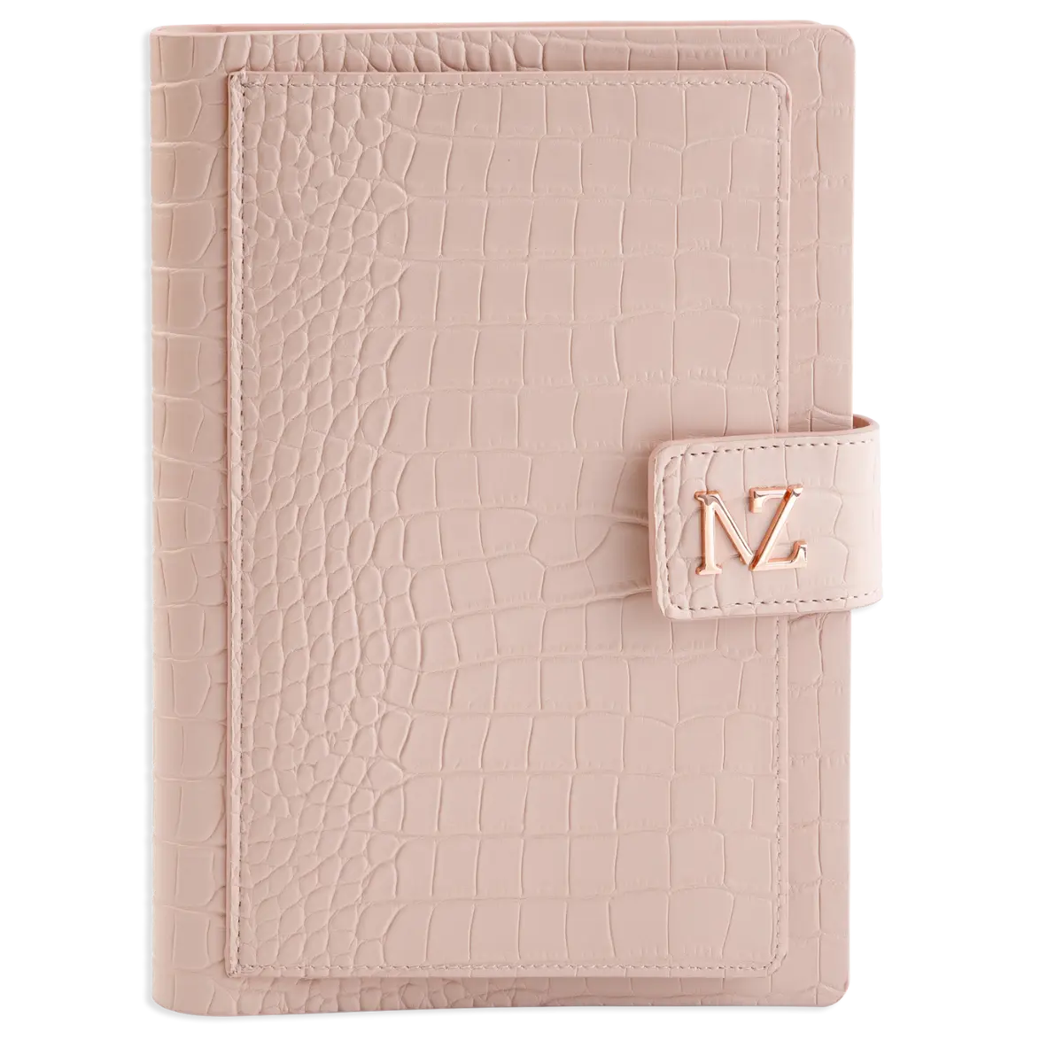 Nzitelli Leather Planner Binder Wallet Organizer – Rose Poudré | Crocodile Material Vegan Leather Daily Planner with Pen Holder – Card Slots – ID Window & Pockets | Personal Organizer for Travel – Business – Office & School