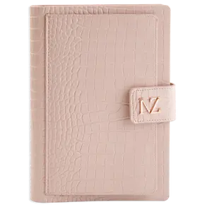 Nzitelli Leather Planner Binder Wallet Organizer – Rose Poudré | Crocodile Material Vegan Leather Daily Planner with Pen Holder – Card Slots – ID Window & Pockets | Personal Organizer for Travel – Business – Office & School