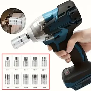 Wireless Impact Wrench Socket Kit, 1/2 Inch Drive Short Wall Metric Socket Set, 10 Piece Set, Easy PP Packaging, 6 Sided Deep Sockets, 8mm-19mm