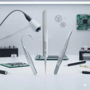 Professional Precision Tweezers: Non-Magnetic Anti-Static Stainless Steel Tips for Electronics Repair, Jewelry Making, Lab & DIY Craft. High-Accuracy Fine Point Tool for Industrial & Hobby Use. Hand Tools