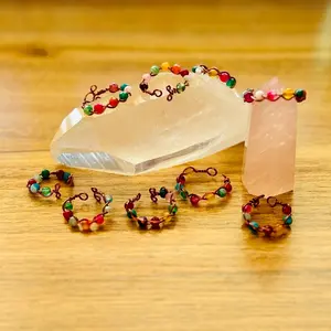 Colorful Agate Adjustable Copper Wrapped Rings