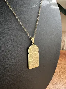 Stainless Steel Moroccan Door Necklace Unisex Pendant with Intricate Design for Men and Women