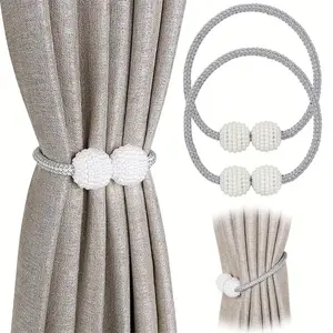 Magnetic Curtain Tieback, 2 Counts Faux Pearl Decor Curtain Tieback, Window Curtain Accessories, Interior Decoration Accessories for Home Living Room Bedroom