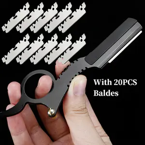 Professional Straight Razor Kit | 20 Stainless Blades, Anti-Slip Design, Easy Replacement for Beard Shaping, Dermaplaning & Grooming Men's Shaving sharp handheld razor blade classic men manual shaver smooth shave daily groom