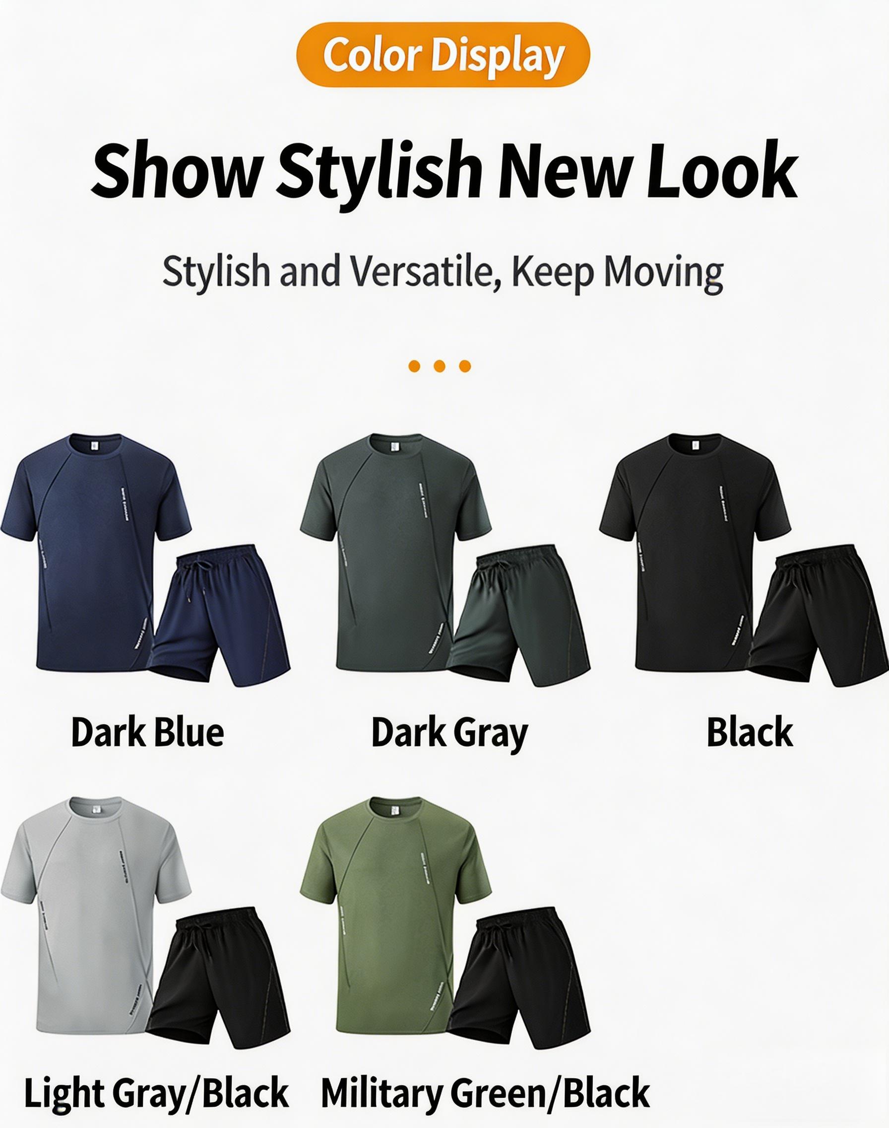 Men’s summer short-sleeve T-shirt and shorts set—casual, breathable, quick-drying, and moisture-wicking; suitable for outdoor sports, fitness, and running.