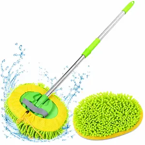 Chenille Microfiber Car Wash Brush Mop Extendable Long Handle 2 in 1 Scratch Free Lint Free Car Cleaning Duster Sponge Heavy Duty for Cars Trucks SUVs RVs Boats Trailers