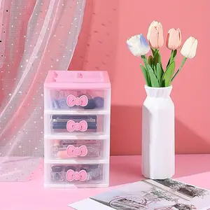 4 Layers Makeup Storage Box Multi-layers Desktop Plastic Storage Box Cute Storage Cabinet Box for Dorm, Desk, Home Fashion Accessories
