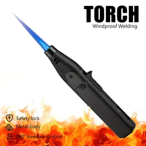 1300℃ Jet Flame Gas Lighter 360 Degree Inverted Turbo Torch Lighter Refillable Butane Kitchen BBQ Ignition Gun Windproof Lighter Black No Butane Gas Plastic Material