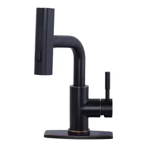 WOWOW Waterfall Single Handle Pull Down Bar Faucet with 3-Modes Sprayer and Deckplate in Oil Rubbed Bronze