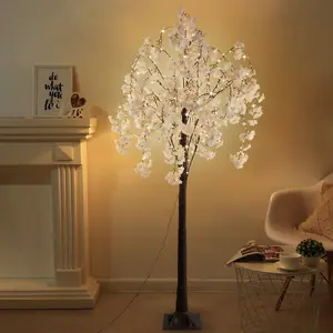 Cherry Blossom Tree Light, 6 Feet Luminous Tree Interior Decoration, 450 LED Lights Cherry Blossom Tree Artificial, Luminous Cherry Blossom Tree Suitable for Home Patio Party Holiday Christmas Decoration Warm White