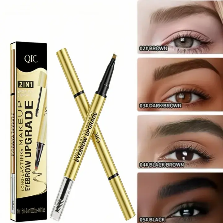 2-in-1 Dual-Ended Waterproof Eyebrow Pencil - Flawless Cosmetic with 4-Fork-Tip, Precise Brush Tip, Long-Lasting Smudge-Proof Formula for Natural Hair-Like Strokes, Daily Soft Glam Makeup