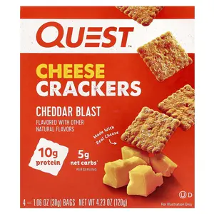 Quest Nutrition Cheese Crackers, Cheddar Blast, 4 Bags, 1.06 oz (30 g) Each Quest Nutrition Cheese Crackers, Cheddar Blast, 4 Bags, 1.06 oz (30 g) Each