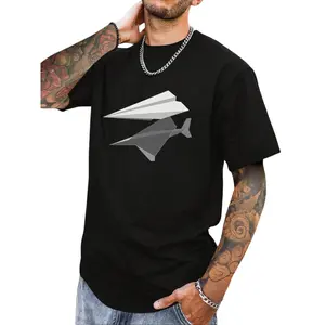 Men's Black Airplane Graphic Tee – Short Sleeves, Crew Neck, Perfect Spring and Summer Casual Wear