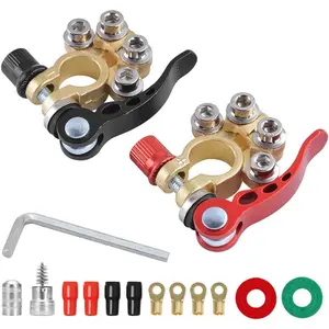 Car Battery Terminal Connectors, 2 Pcs 4 Way Quick Release Disconnect Car Battery Terminal For SAE/JIS Type A Posts, Compatible With Cars, Vans, Trucks and More