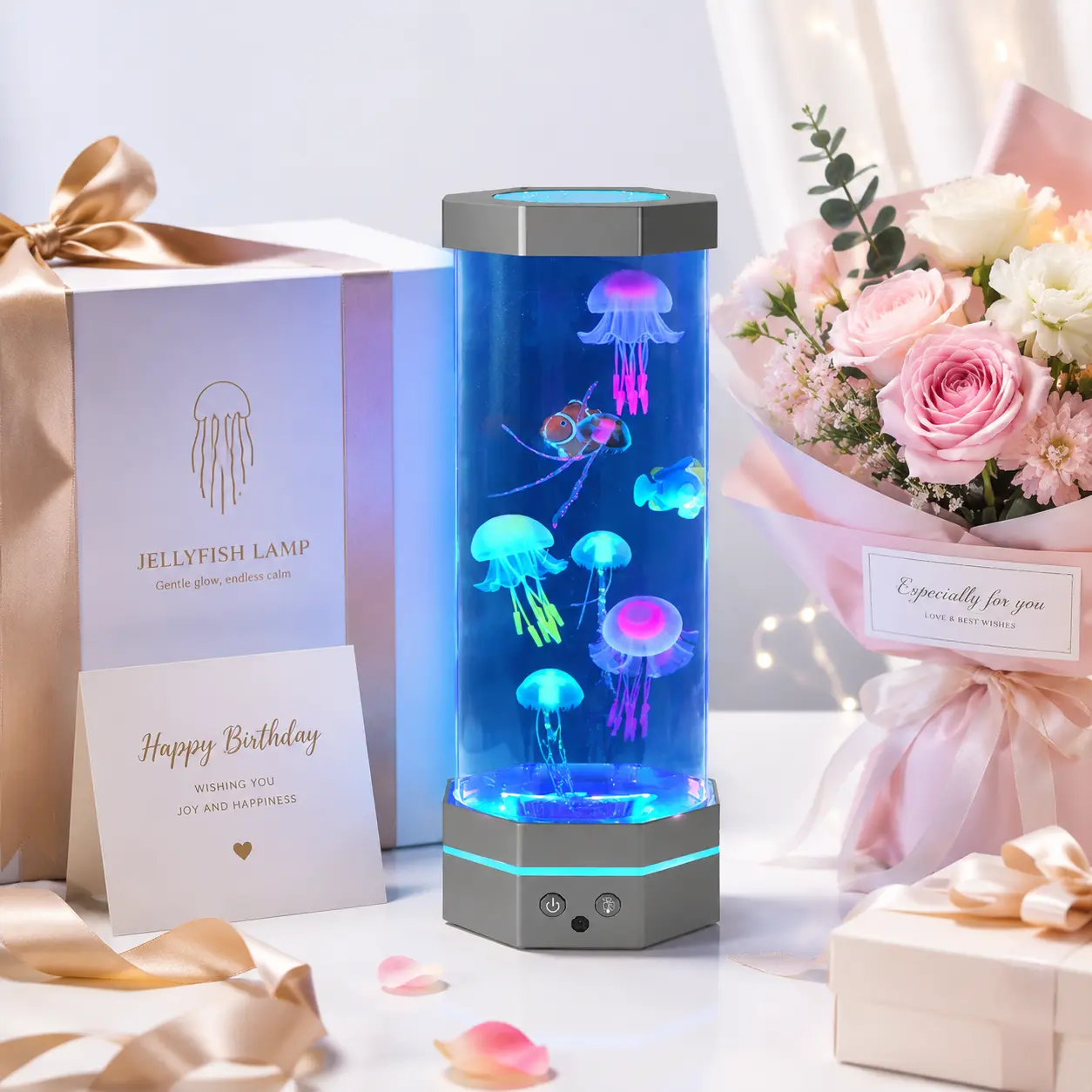 Jellyfish Lava Lamp Aquarium Light Fish Tank Decor LED Color Changing Jellyfish Night Light Ocean Decor Ambient Desk Lamp Cute Jellyfish Tank Simulation Lamp Realistic Floating Jellyfish Effect for Bedroom Living Room Home Office Gift Birthday Present