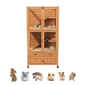 Natural Wooden Hamster Cage - Rolling Habitat with Storage Shelf & Hideouts