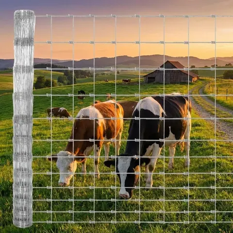 Gaomon 12-Gauge Galvanized Steel Livestock Fence - 4Ft x 328Ft Robust Charcoal Finish, Corrosion-Resistant Zinc Coating, Advanced Weaving Technology, Adapts to Any Terrain, Farm Yard Livestock Protection for Cattle