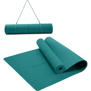 Yoga Mat with Alignment Marks TPE Yoga Mat Non Slip Hot Yoga Mat Thick 1/4'' Anti- Surfaces Exercise Mats for  Workout Fitness Pilates